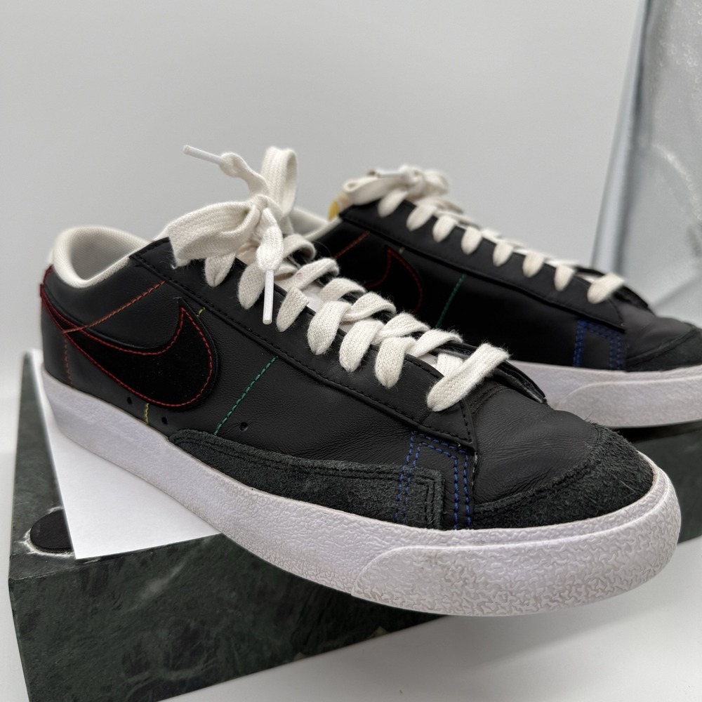 Nike Blazer Low 77 Jumbo Black Multi Color Stitch Mens 8.5 Sneakers DJ6000-001